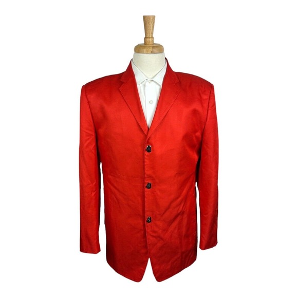 Masatomo Pure Silk Vibrant Red Mens Toggle Blazer Japan Size XL - Picture 1 of 9
